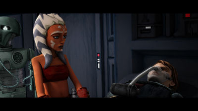 Ahsoka Tano (left) keeps watch over a wounded Anakin Skywalker in “Jedi Crash,” an all-new episode of Star Wars: The Clone Wars premiering at 9 p.m. ET/PT Friday, Jan. 16, on Cartoon Network